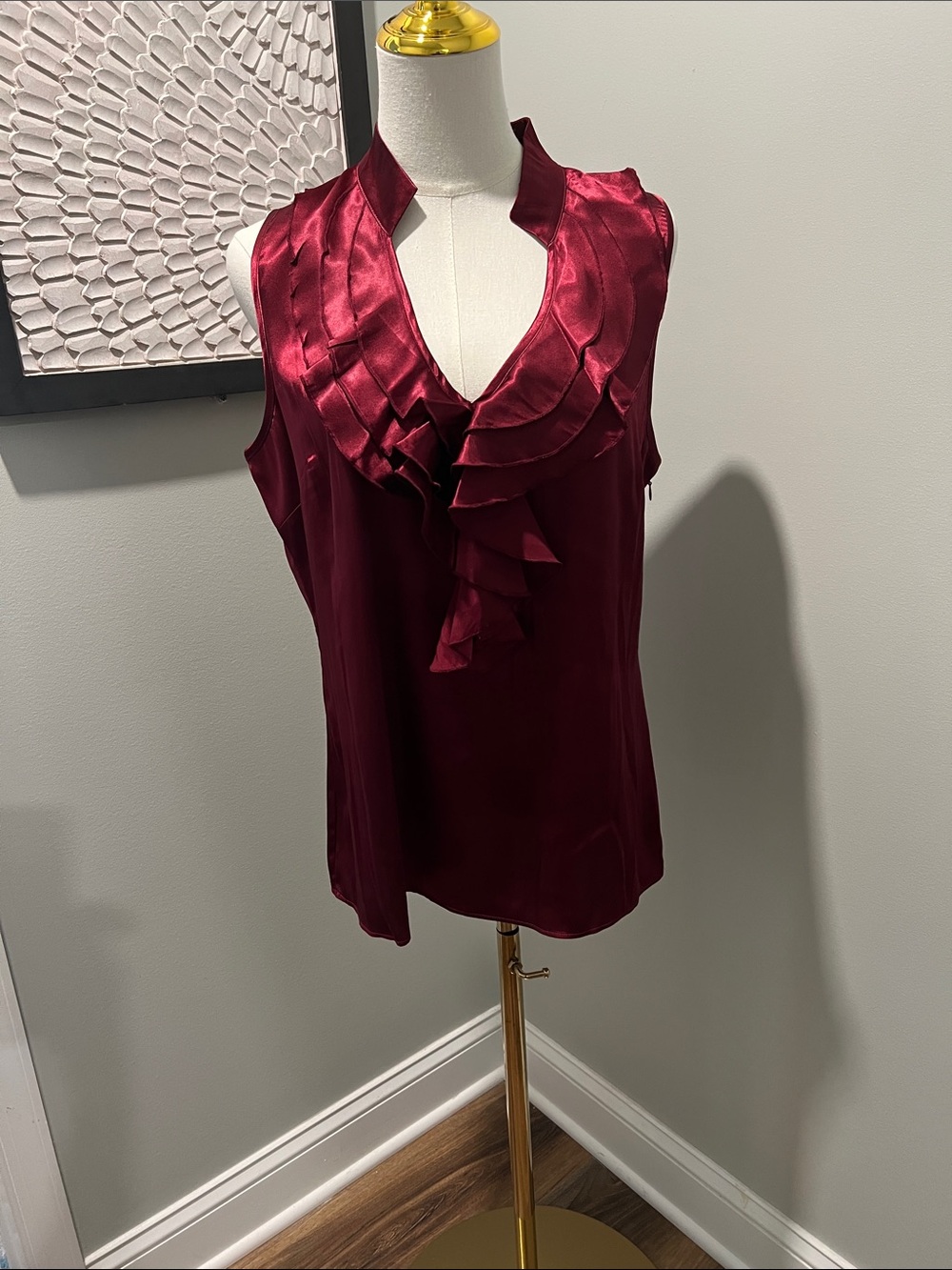 New York & Company Satin Ruffle V-Neck Camisole - Burgundy